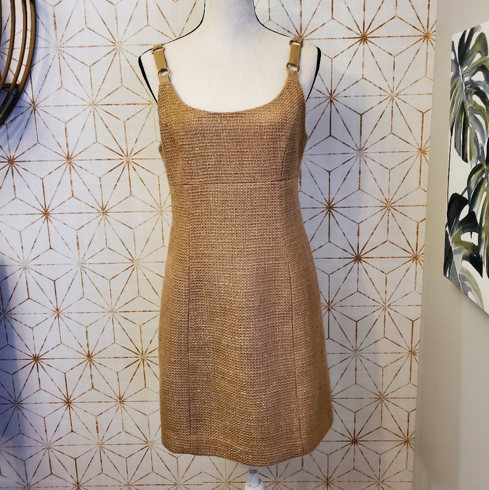 Boston Proper Tan Sparkle wool like mini dress
